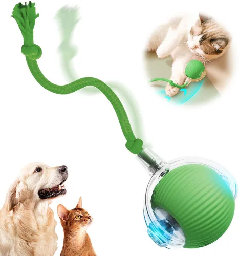 Vista 13 de Juguetes inteligentes para gatos de interior para adultos - Bolas rodantes interactivas con cordón imitación de ratón (Rojo)