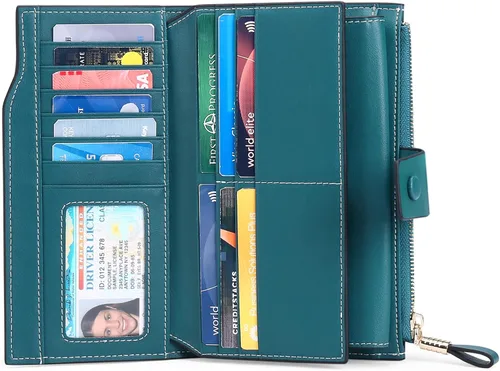 Vista 5 de SENDEFN - Cartera de cuero para mujer, portatarjetas con bloqueo RFID, monedero para mujer con cierre