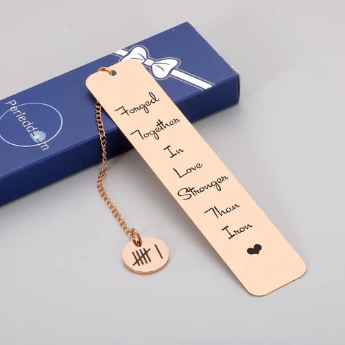 Vista 5 de Marcapáginas de 6º aniversario de hierro para ella y él, perfecto para parejas, bodas y más, Oro Rosa