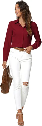 Vista 6 de Camiseta de manga larga con botones, simple, elástica, casual para mujer de Atnlewhi