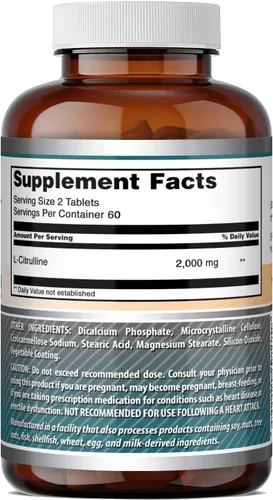 Vista 5 de Amazing Formulas L Citrulina 2000 mg por porción, 120 tabletas suplemento Suplemento de aminoácidos para hombres y mujeres Sin OMG Sin gluten