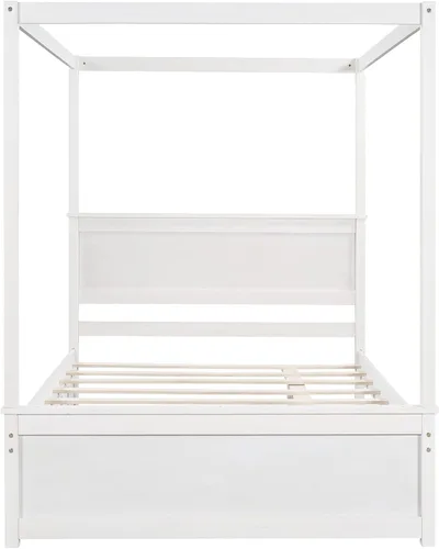 Vista 4 de Harper & Bright Designs Cama con dosel de tamaño matrimonial con cama nido, plataforma de madera con dosel con listones de soporte, cama de piso