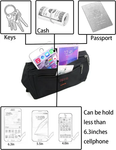 Vista 62 de Bolsa de cintura ultrafino con ranuras c/visualización para tarjeta de crédito, para deportes, aire libre, correr, caminar, viajes.