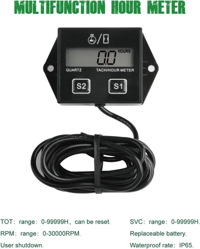 Vista 2 de Yooreal Tacómetro digital con batería reemplazable, medidor de revoluciones por minuto para scooter, tractor, motosierra, motor fuera de borda