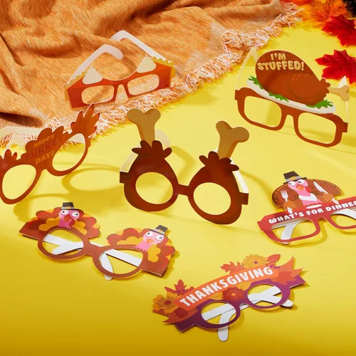 Vista 4 de JOYIN 48 lentes de pavo de Acción de Gracias, marco de anteojos de pavo con diseño de calabaza y hojas de arce, accesorios para fotos, anteojos