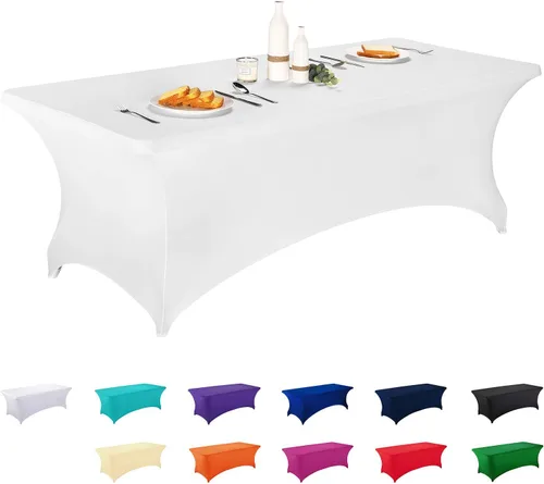 Vista 30 de LZY Cubierta de Mesa Elástica Ajustable de Spandex para Mesa Plegable de 6 pies, 4 pies o 8 pies, Mantel de Cóctel Rectangular, Perfecto para Champn