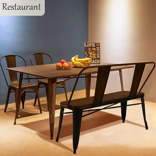 Vista 8 de YOLENY Banco de comedor, banco de entrada con respaldo, banco de comedor de metal de granja, banco industrial de mediados de siglo para 3 personas
