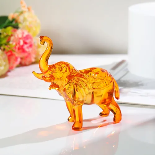 Vista 2 de YWHL Figura de elefante de cristal ámbar, regalos para mujeres, estatua de cristal hecha a mano, regalo para amantes de los elefantes, figuras
