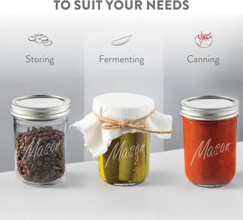 Vista 4 de Paksh Novelty Mason Jars - Contenedor de almacenamiento de alimentos - Paquete de 6 - Recipiente hermético para encurtido, enlatado, velas