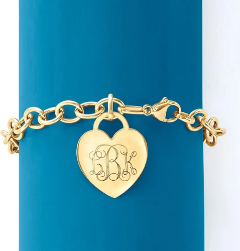 Vista 4 de Ross-Simons Italian 14kt Yellow Gold Personalized Heart Charm Bracelet
