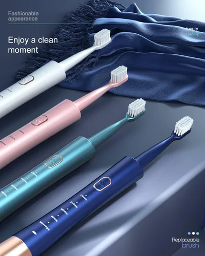 Vista 6 de AJELU cepillo de dientes eléctrico sónico impermeable IPX7, carga rápida de 2 horas con recordatorio de tiempo inteligente, 5 modos, 8 cabezales
