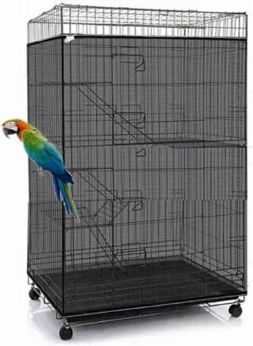Vista 4 de Cubierta ajustable para jaula de pájaros con protector de semillas y plumas, protector de jaula de pájaros de nylon con malla de nylon para loro