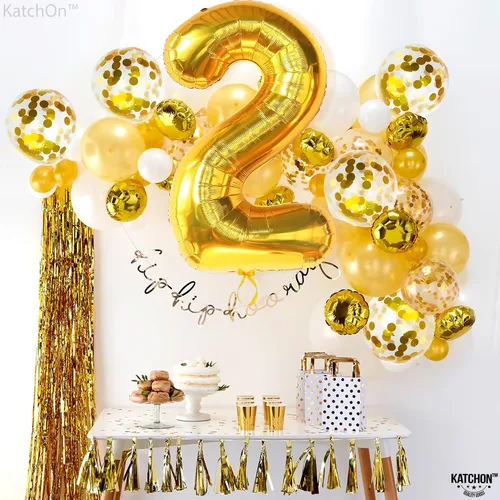 Vista 7 de KatchOn - Globos dorados en forma de números con látex, set de 0 a 9, varios tipos