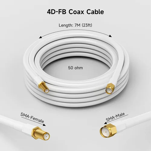 Vista 2 de Phonetone Cable coaxial 4D-FB SMA macho a SMA hembra 23.0 ft (23 pies) Cable flexible antiinterferencias de baja pérdida resistente a la intemperie