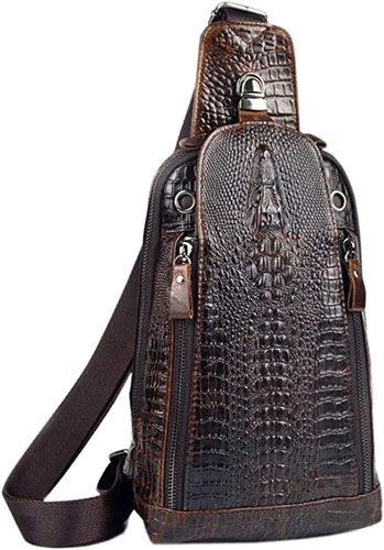 Vista 2 de Mochila estilo bandolera de piel para hombres y mujeres, bandolera de hombro, al pecho, mochila de uso diario para viajes, al aire libre