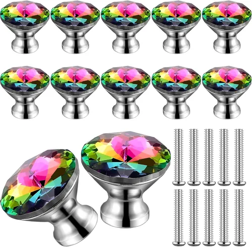 Vista 8 de Jetec 20 piezas tiradores de cristal para cajones pomos de gabinete 30mm pomos de diamante para aparador para cajones de aparador cocina estantería