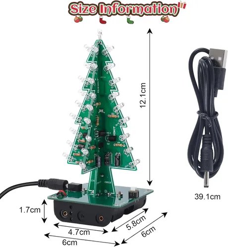 Vista 7 de Icstation - Kit para montar árbol de Navidad, 3D, con luces LED de 7 colores intermitentes para práctica de soldadura eléctrica.