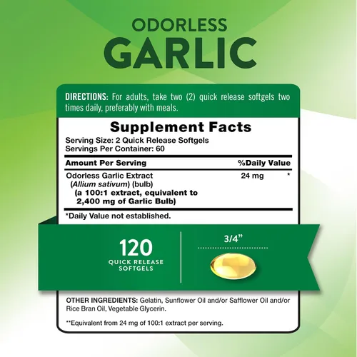 Vista 2 de Ajo inodoro 2400 mg 120 cápsulas de gel blando Pastillas de extracto de alta resistencia Sin OMG, suplemento sin gluten por Nature's Truth