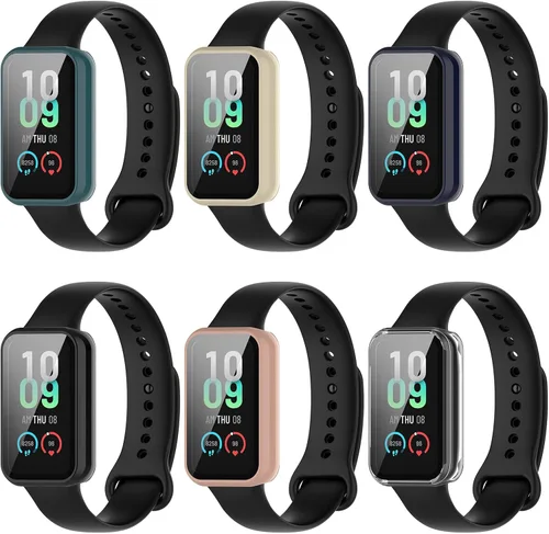Vista 8 de Funda para reloj compatible con Amazfit Band 7, protector de pantalla de policarbonato duro, antiarañazos, a prueba de golpes, bisel protector