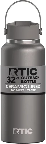 Vista 26 de RTIC - Botella de agua Outback de 32 oz (1 L), con revestimiento de cerámica, aislada, de acero inoxidable, doble pared con aislamiento al vacío