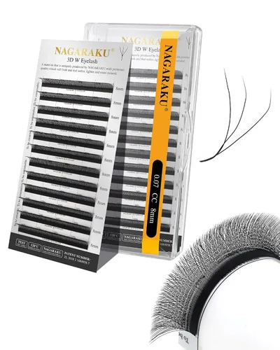 Vista 213 de NAGARAKU Extensiones de pestañas prefabricadas en abanico 3D W 0.05 C 0.315 0.05-C 3D W