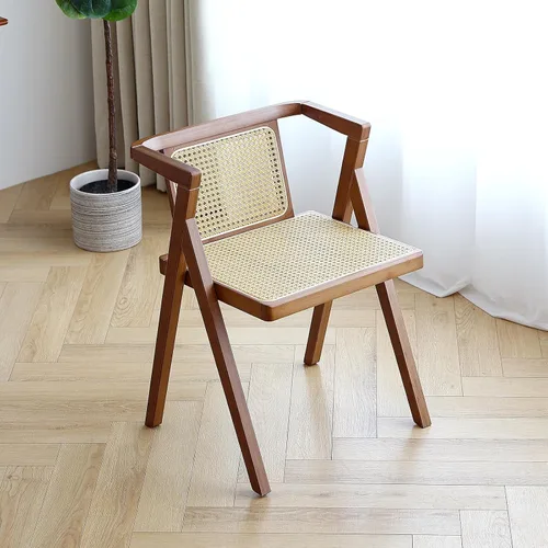 Vista 14 de Furlide Juego de 2 sillas de comedor de ratán, sillas de comedor modernas de mediados de siglo con brazos, sillas de bambú para exteriores
