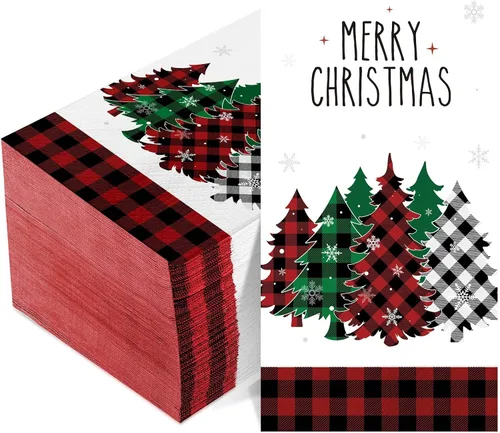 Vista 8 de 100 Piezas Servilletas de Navidad a Granel Navideñas Toallas de Mano de Papel Desechables para Invitados Servilletas de Cóctel con Árbol de Navidad