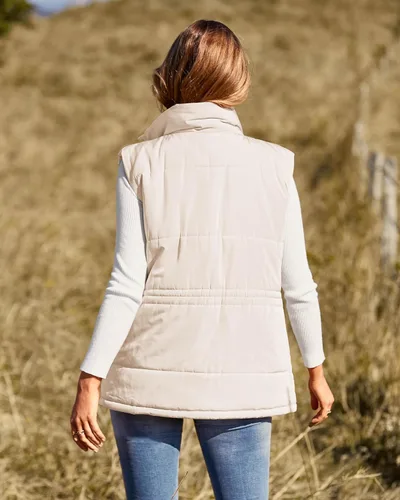 Vista 5 de BTFBM Chaleco casual para mujer, con botones, con cremallera, acolchado, con cordón, sin mangas, con bolsillos