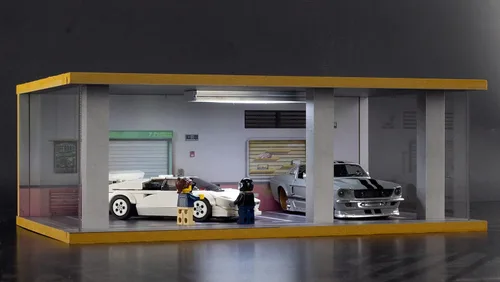 Vista 2 de Vitrina de diorama de coche fundido a presión a escala 1/24 con cubierta acrílica transparente e iluminación LED para modelos de automóviles