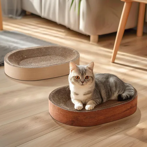 Vista 8 de ComSaf Tabla rascador para gatos, cama rascador para gatos de interior, almohadilla de cartón corrugado para gatos, rascador ovalado duradero