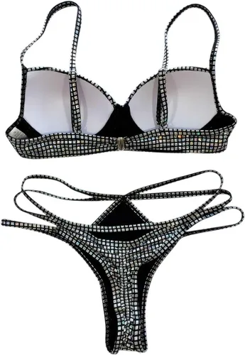 Vista 5 de JUMISEE Traje de baño con holograma brillante para mujer, traje de baño sexy con tanga y tanga