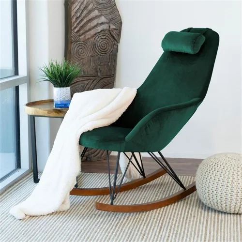 Vista 3 de ASHCROFT Jayce Mid-Century - Mecedora de terciopelo con respaldo ajustado en color verde