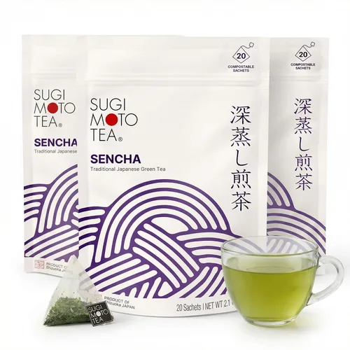 Vista 12 de SUGIMOTO TEA Genmaicha japonesa con verde matcha 20 bolsitas de té 100% fabricado en Japón, Shizuoka, Sencha con arroz tostado y matcha, 20 bolsas
