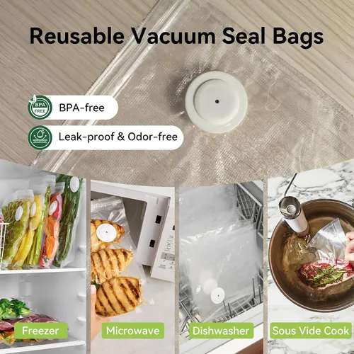 Vista 3 de Máquina selladora al vacío inalámbrica compacta para conservación de alimentos con 30 bolsas reutilizables de almacenamiento al vacío