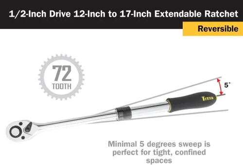 Vista 3 de Titan 12074 Trinquete extensible de 1/2 pulgada x 12 a 17 pulgadas de 72 dientes