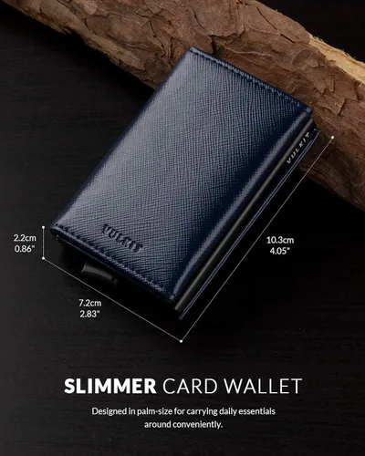 Vista 6 de Cartera plegable de cuero genuino con compartimento para billetes, ventana de identificación y bolsillo para monedas