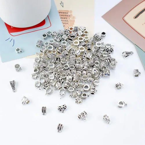 Vista 7 de JIALEEY 125 piezas de cuentas de tubo de fianza de plata tibetana antigua mezclada, cuentas de fianza, cuentas espaciadoras, colgador de cuentas
