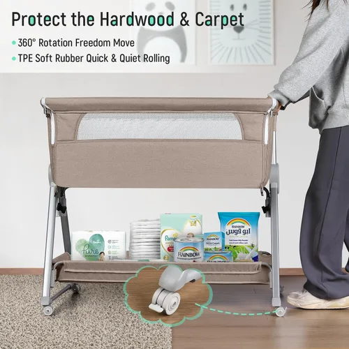 Vista 3 de Cowiewie Moisés Junto a la Cama, Moisés para Bebé con 7 Alturas Ajustables, Moisés Junto a la Cama para Bebé con Almacenamiento, Malla Transpirable