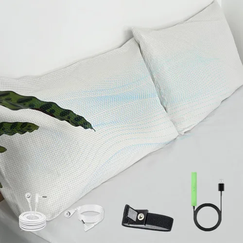 Vista 11 de Amradield Grounding - Sábana bajera 10% fibra plateada, 90% algodón, 80 x 78 x 15 pulgadas, protección Faraday, sábanas bajeras de tela de algodón