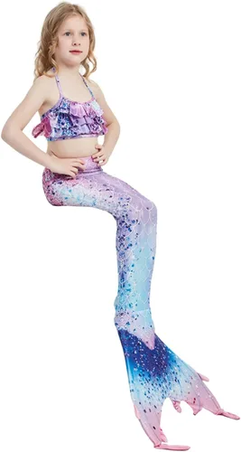 Vista 5 de Traje de baño de cola de sirena para niñas, traje de baño de princesa, conjunto de 5 piezas para 3-12 años