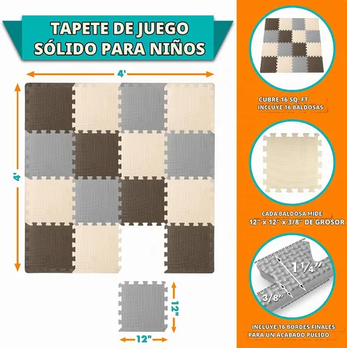Vista 2 de ProSource Alfombra de juego, azulejos de espuma suave para niños, paneles de EVA entrelazados para uso en corral, superficie de desarrollo de gateo
