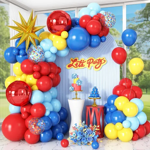 Vista 8 de Kit de guirnalda de arco de globos de color azul, blanco y plateado con globos de bola de discoteca, globos de papel de aluminio de estrella