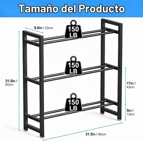 Vista 5 de Soporte ajustable para mancuernas de 3 niveles, soporte de almacenamiento de pesas de alta resistencia de 450 libras para mancuernas, estante