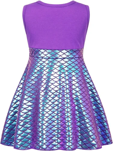 Vista 2 de Jurebecia Mermaid Costume Dress for Girls Princess Birthday Kids Halloween Theme Party Dress up with Bow Headband