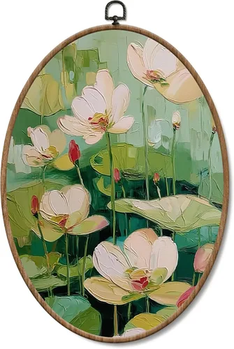 Vista 15 de Yorhifa Grandmillennial - Arte de pared enmarcado con lazo rosa coqueta, arte de pared redondo de chinoiserie azul y blanco, decoración de paredes