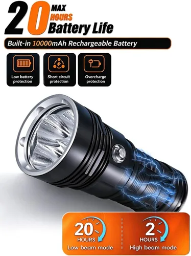 Vista 5 de PFSN Dive Light Scuba Diving Flashlight, Professional Underwater Flashlight IPX68 Waterproof, Super Bright Diving Torch Best Gear for Diver
