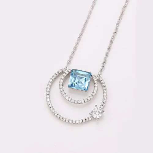 Vista 3 de XUPING Collar de cristal azul con colgante de piedra natal, collar brillante de cristal para mujeres y niñas, regalo de joyería de fiesta