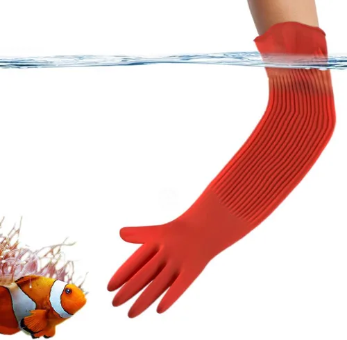 Vista 2 de SunGrow Guantes de goma de 22 pulgadas de largo para baño de perros y gatos, aseo, cambios de agua en el acuario, mantienen las manos y los brazos