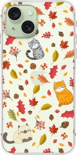 Vista 5 de Blingy's Funda compatible con iPhone 15, divertido estilo gato con patrón de hojas de otoño, lindo diseño de animales de otoño, funda protectora