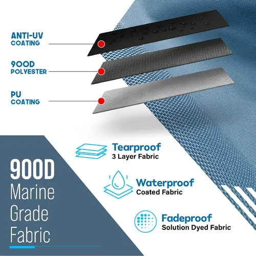 Vista 5 de Bimini Tops de 4 lazos para barcos, a prueba de decoloración, postes de soporte, botas de almacenamiento, lona marina 900D, toldo para barco